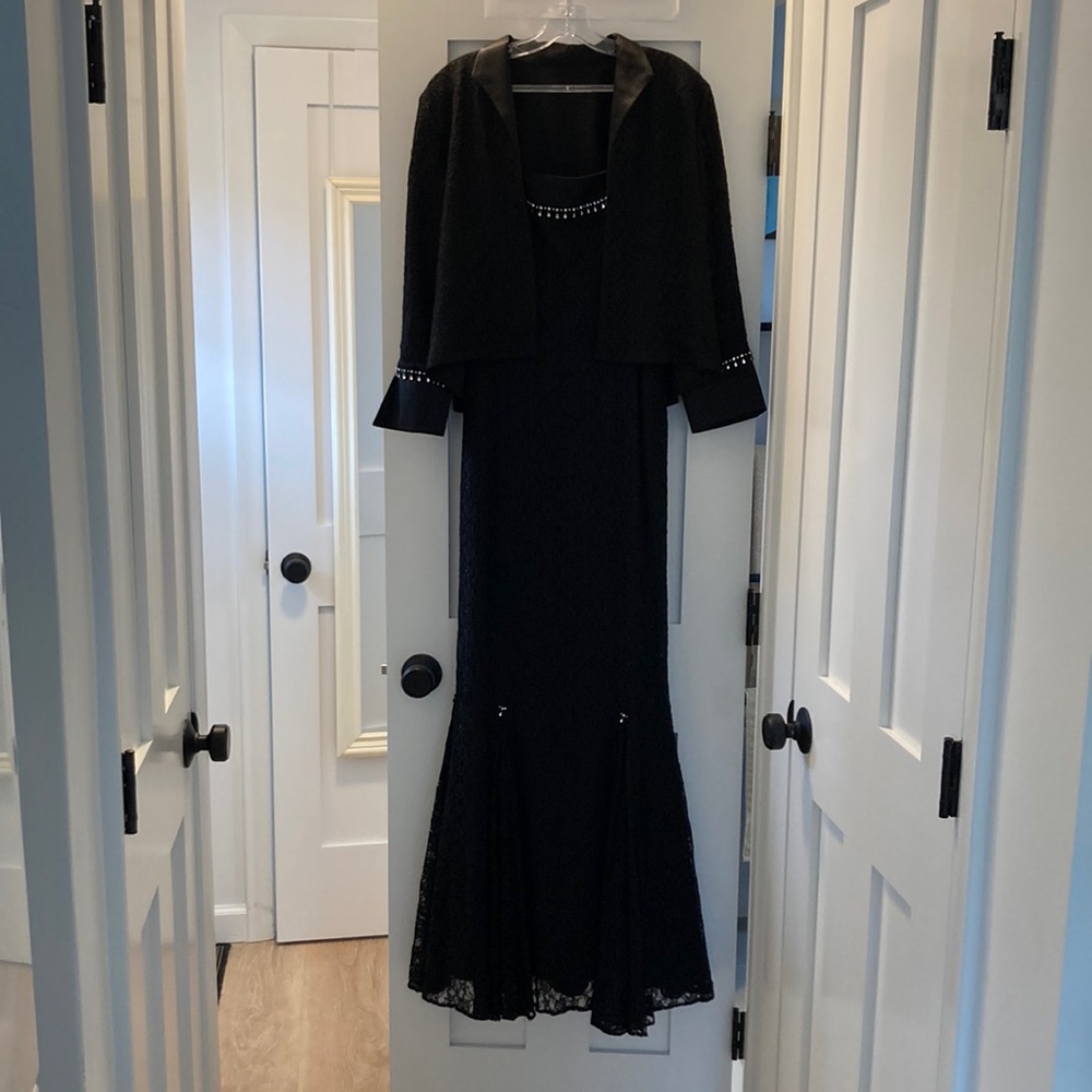 Two piece black lace evening gown. Size M